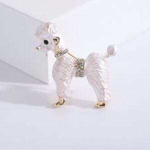 White Poodle Gold Crystal Brooch